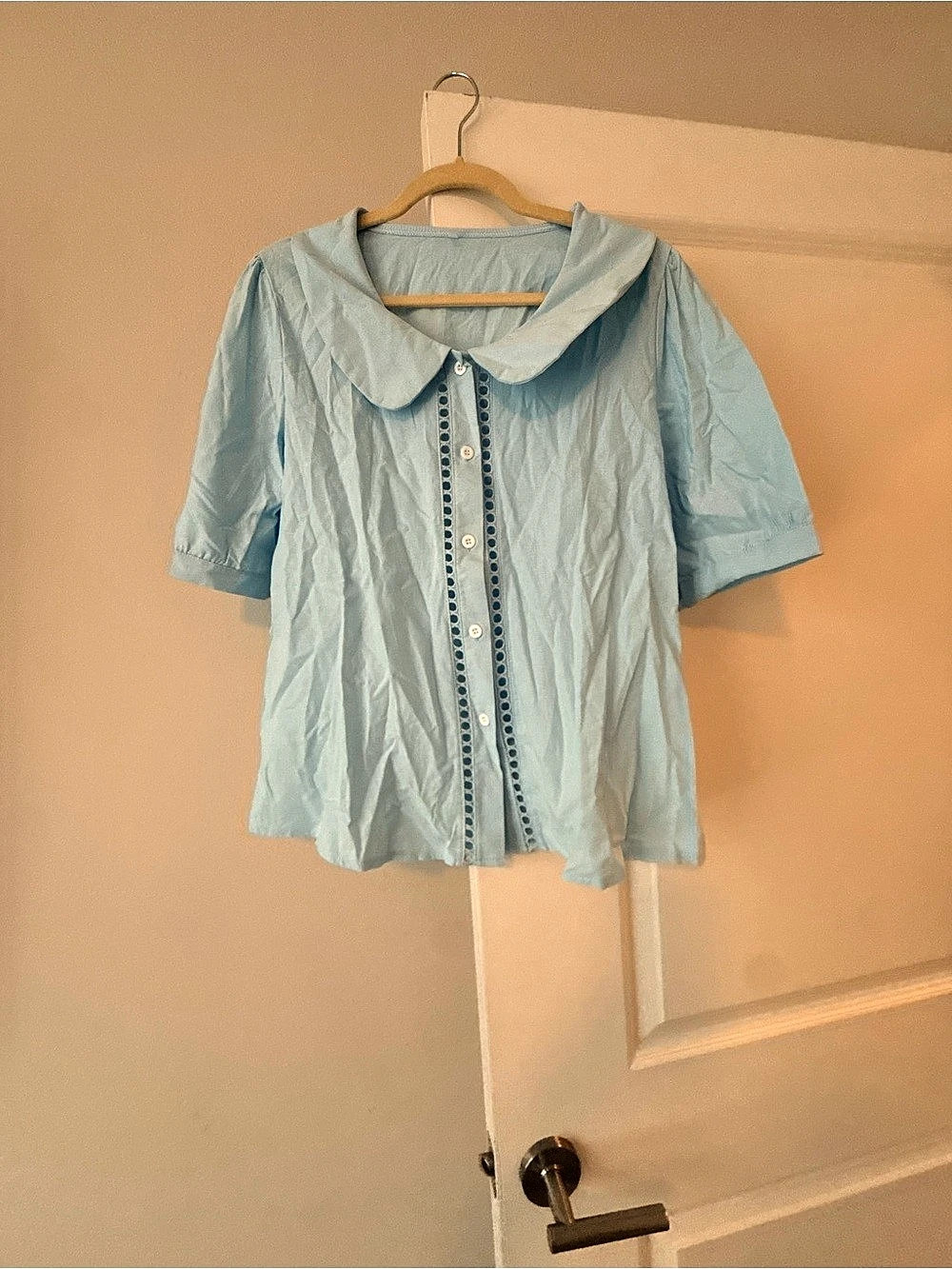 Blue Cotton Peter Pan Collar Blouse Size Small